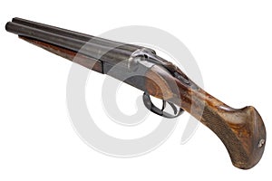 Illegal weapon - sawn off shotgun isolated on white