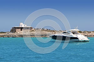 Illetes salt windmill from sea view Formentera