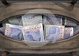 Illicit Cash In A Brown Duffel Bag photo