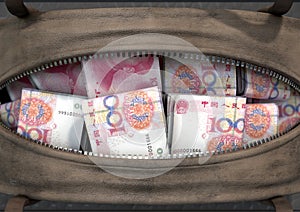 Illicit Cash In A Brown Duffel Bag photo