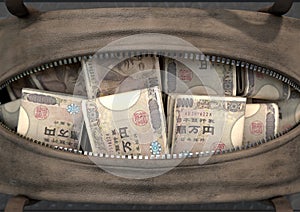 Illicit Cash In A Brown Duffel Bag photo