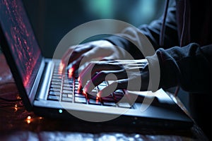 Illicit data theft, hackers hand in a top down laptop intrusion
