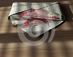 Illicit Lira Banknotes In Envelope