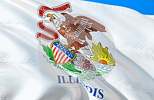 Illinois flag. 3D Waving USA state flag design. The national US symbol of Illinois state, 3D rendering. National colors and