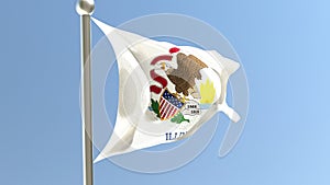 Illinois flag on flagpole. IL flag fluttering in the wind. USA. 3d render.