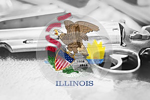 Illinois flag U.S. state Gun Control USA. United States