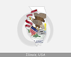 Illinois Map Flag. Map of IL, USA with the state flag isolated on white background. United States, America, American, United State