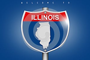 Illinois map on highway road sign over blue background
