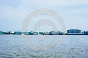 Illinois over Mississippi River from Davenport, Iowa, USA