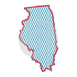 Illinois population map. Stick figures people map. Pattern of men and women. Flat vector illustration