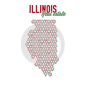 Illinois real estate properties map. Text design. Illinois US state realty concept. Vector illustration