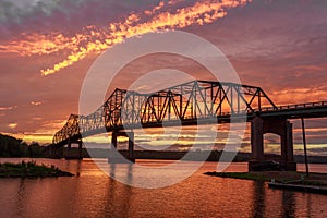 Illinois River Bridge in Lacon, Illinois at Sunset