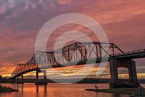 Illinois River Bridge in Lacon, Illinois at Twilight