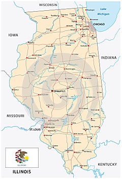 Illinois road map with flag