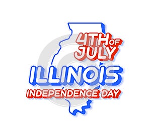 Illinois state 4th of july independence day with map and USA national color 3D shape of US state Vector Illustration