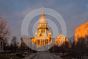 Illinois State Capitol building at sunrise in Springfield Illinois