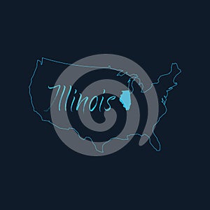 Illinois state highlighted on United States of America map , USA infographics template. Stock vector illustration isolated on blue