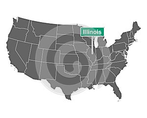 Illinois state limit sign and map of USA