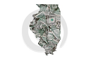 Illinois State Map, Crumpled United States Dollars, Waste of Money Concept