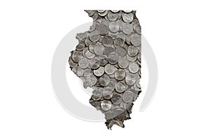 Illinois State Map Outline with Piles of United States Nickels, Money Concept