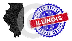 Illinois State Map Triangle Mesh and Grunge Bicolor Watermark