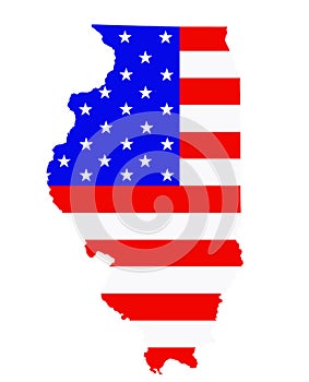 Illinois state map vector silhouette illustration. United States of America flag over Illinois map. USA, American national symbol