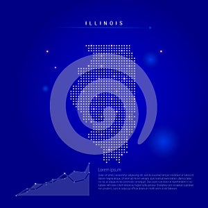 Illinois US state illuminated map with glowing dots. Dark blue space background. Vector illustration