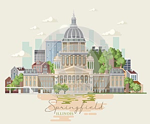 Illinois vector postcard. Springfield. US state. United States of America. photo