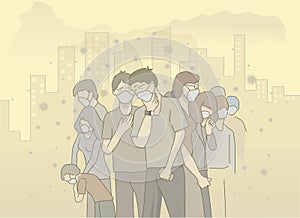 illistration of people wear mask avoid air pollution. photo