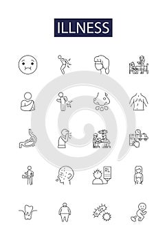 Illness line vector icons and signs. Disease, Malady, Ailment, Affliction, Ill, Woe, Unwell, Hardship outline vector photo