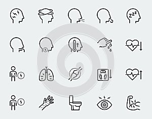 Illness symptoms icons in thin line style