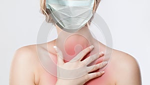 Illness woman in medical mask portrait. Flu epidemic and virus protection concept