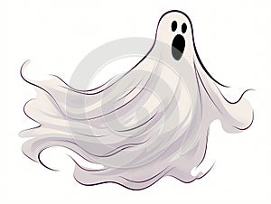 Illsutration of isolated cartoon ghost on white background in hand-drawn style