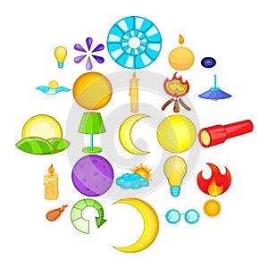 Illuminant icons set, cartoon style