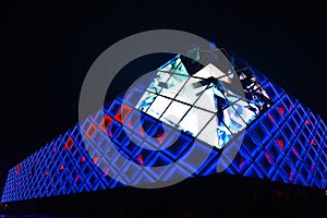 illuminant led lights exterior wall of modern commercial building