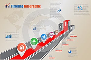 Illuminated 3d business timeline infographic podium and road for reward