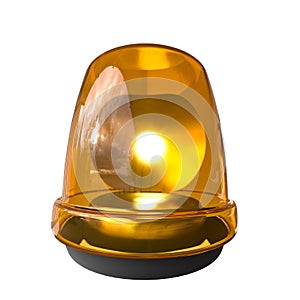 Illuminated amber emergency beacon on white