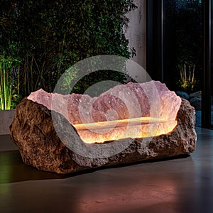 Illuminated Amethyst Geode Sofa in Modern Interior