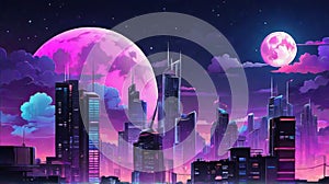 Illuminated Anime Cityscape: Nighttime Radiance in Neo-Crisp Illustration.