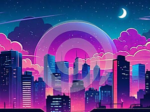 Illuminated Anime Cityscape: Nighttime Radiance in Neo-Crisp Illustration.