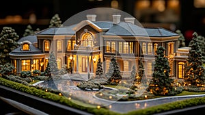 Illuminated Architectural Model of a Grand Mansion