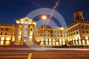 Illuminated architecture along Prospekt Nezavisimosti - Independence Avenue in Minsk