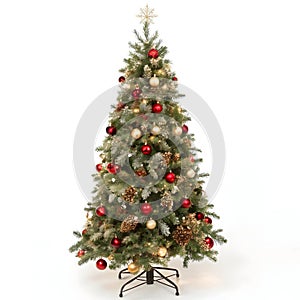 Illuminated artificial Christmas tree isolated on white