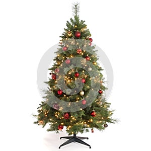 Illuminated artificial Christmas tree isolated on white