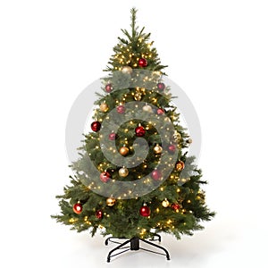Illuminated artificial Christmas tree isolated on white