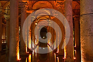 Illuminated basilica cistern