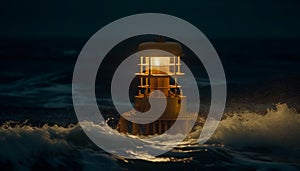 Illuminated beacon guides ships through dangerous waters generated by AI