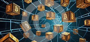 Illuminated Bitcoin Cube on Network AI Generative