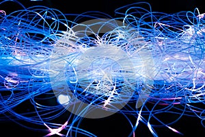 illuminated blue fiber optics wires