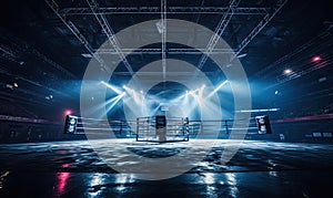 Illuminated Boxing Ring With Bright Lights